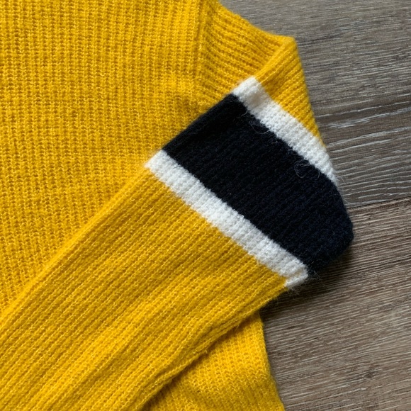 John + Jenn Mustard Yellow Varsity Stripe Mock Neck Sweater M - Picture 3 of 6